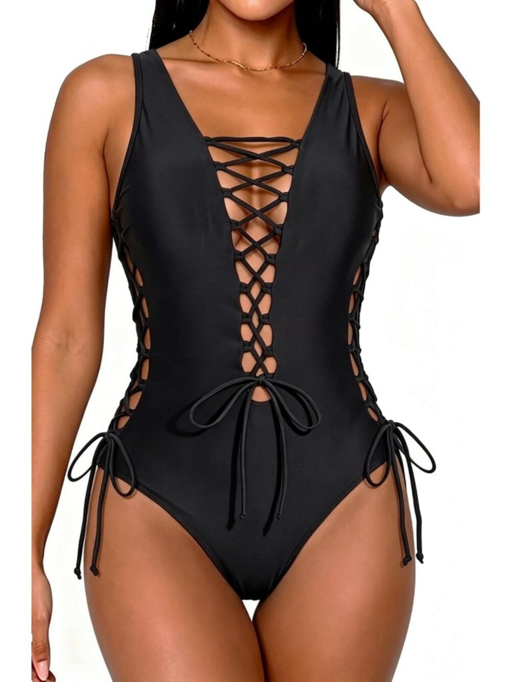 Sexy Deep V-Neck One Piece Swimsuit for Women - Flattering Swimwear, Beach Ready
